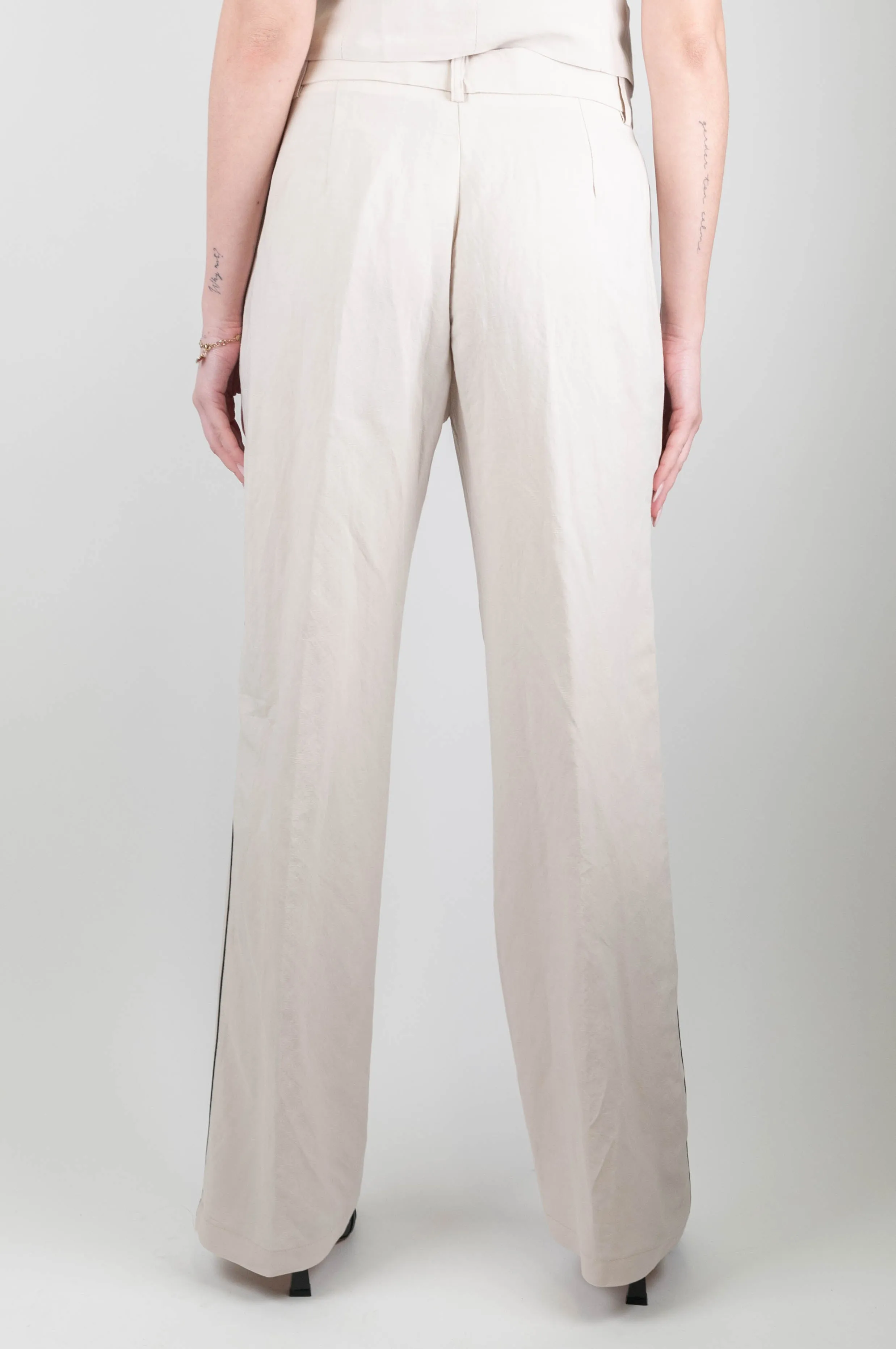 Haveone - Pantalone palazzo in misto lino con riga laterale