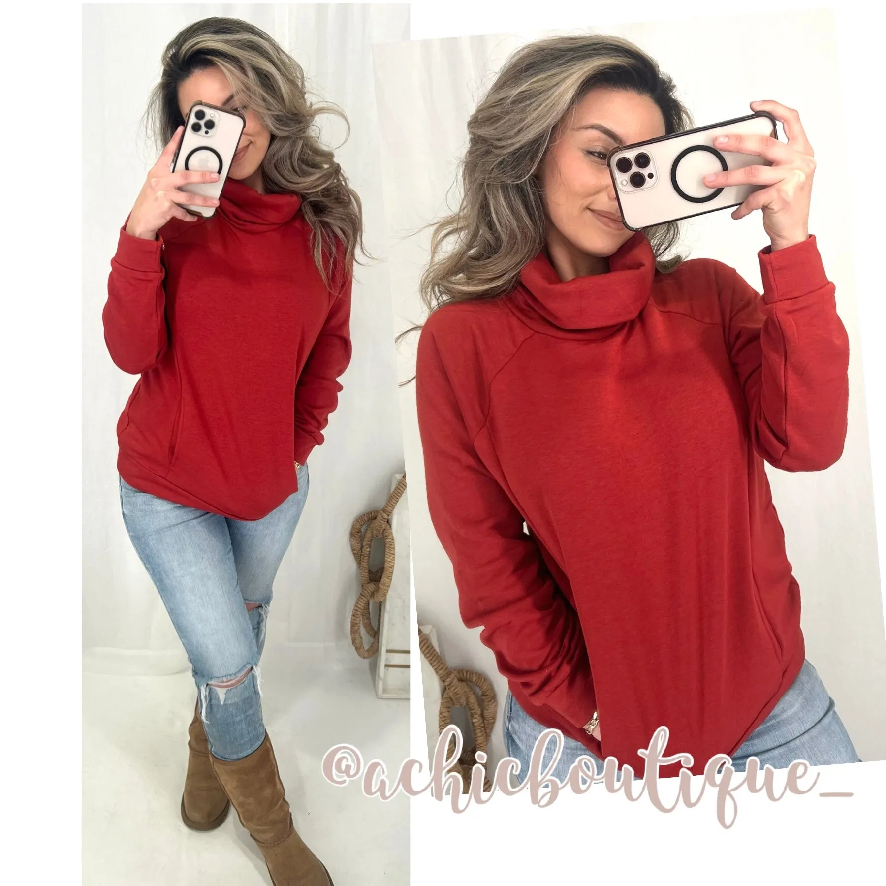 Hazel Turtleneck Sweater- Rust