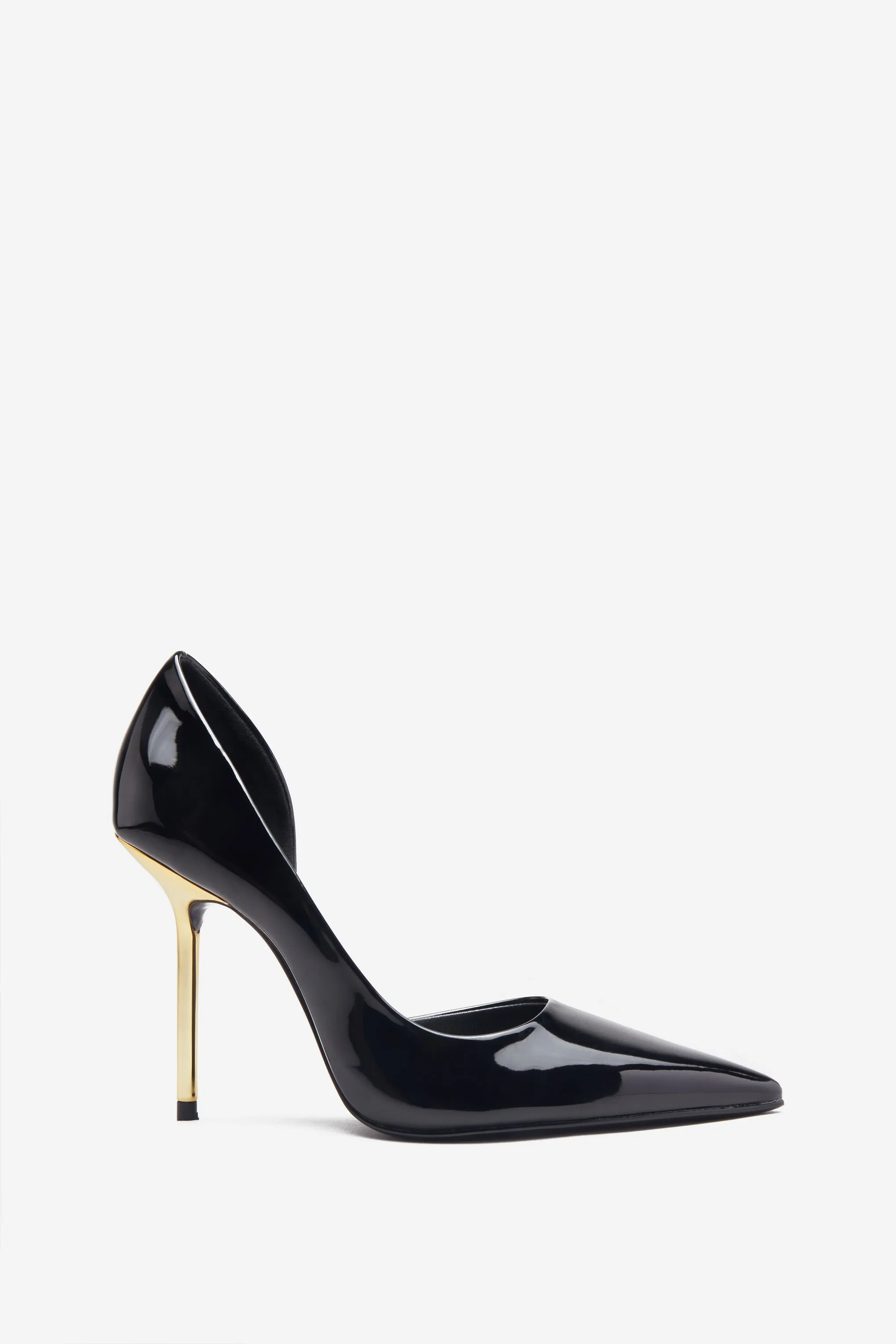 Hear Me | Black Metallic Cutaway Pointed Court Heels