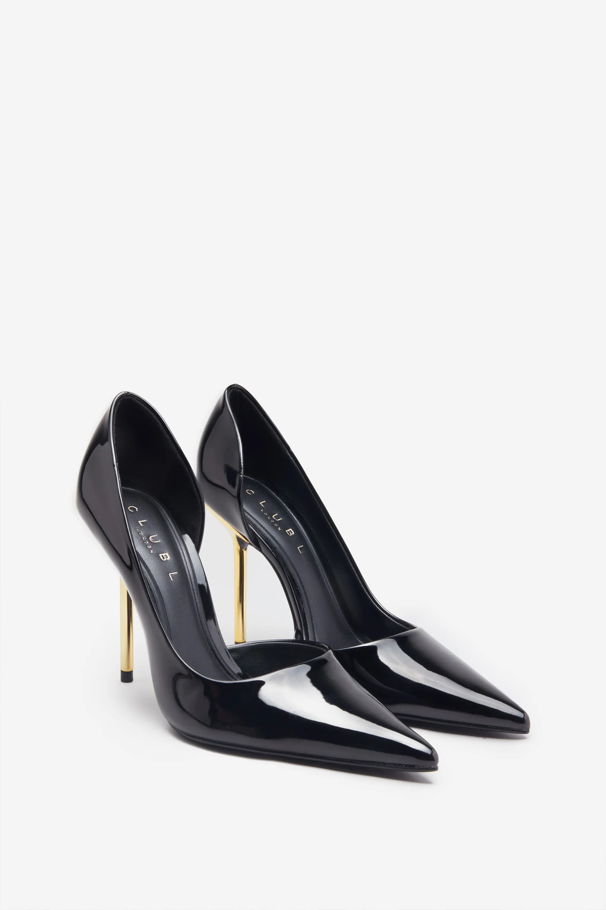 Hear Me | Black Metallic Cutaway Pointed Court Heels