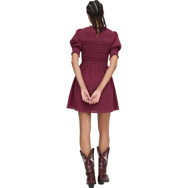 Hill House Home The Women's Vivi Cuff Sleeve Smocked Bodice Nap Dress, Burgundy Shadow Stripe