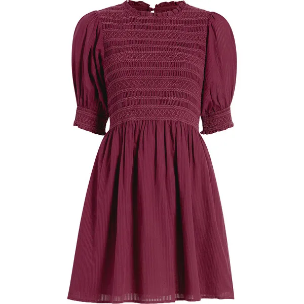 Hill House Home The Women's Vivi Cuff Sleeve Smocked Bodice Nap Dress, Burgundy Shadow Stripe