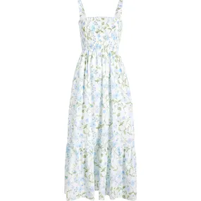 Hill House Home Women's Anjuli Cotton Poplin Peony Bouquet Print Nap Dress, Blue & Green