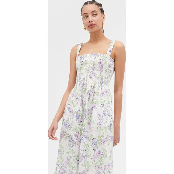 Hill House Home Women's Anjuli Wisteria Print Sleeveless Smocked Maxi Nap Dress, Multicolors