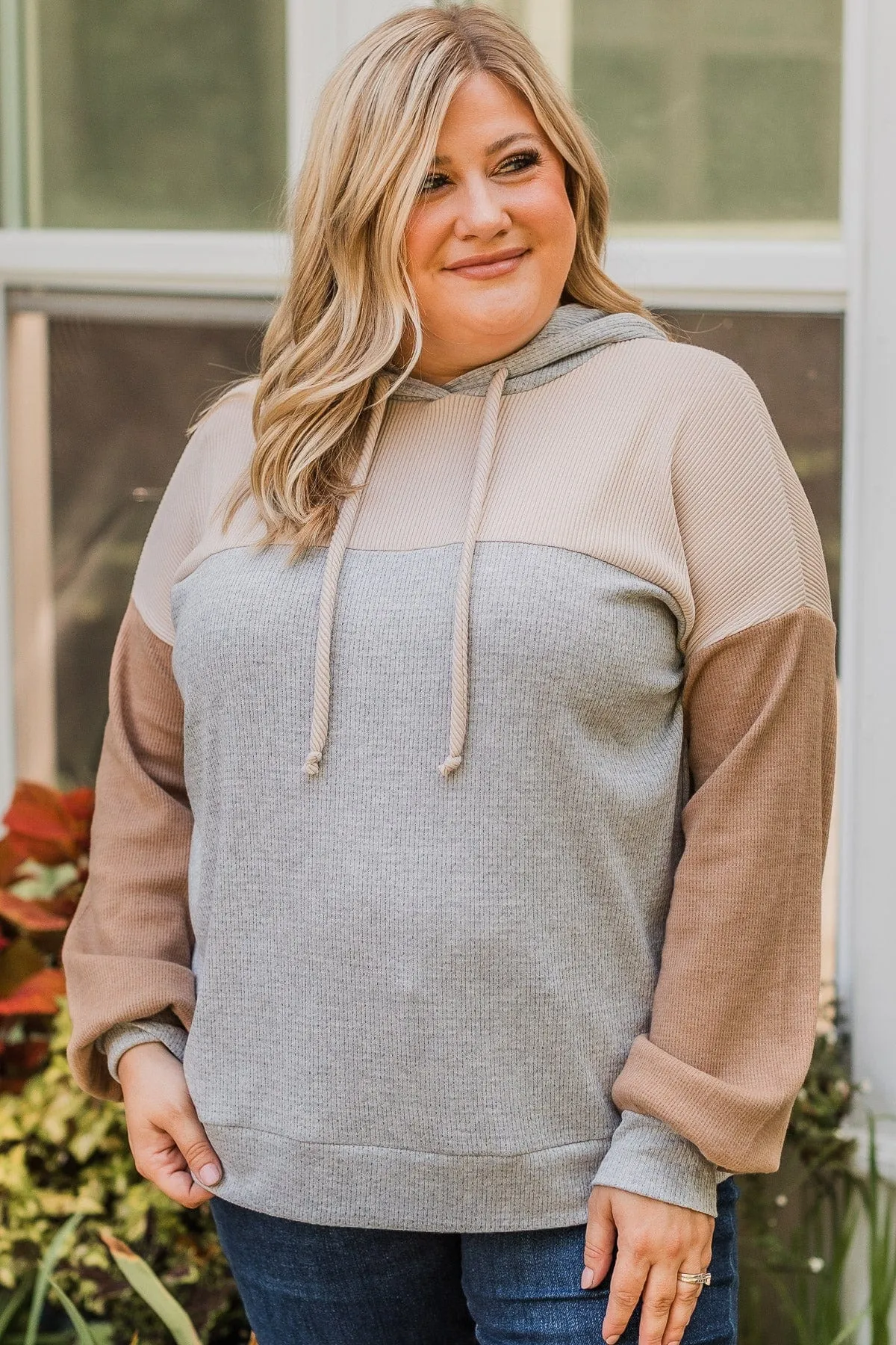 Impress You Hooded Knit Top- Grey & Taupe