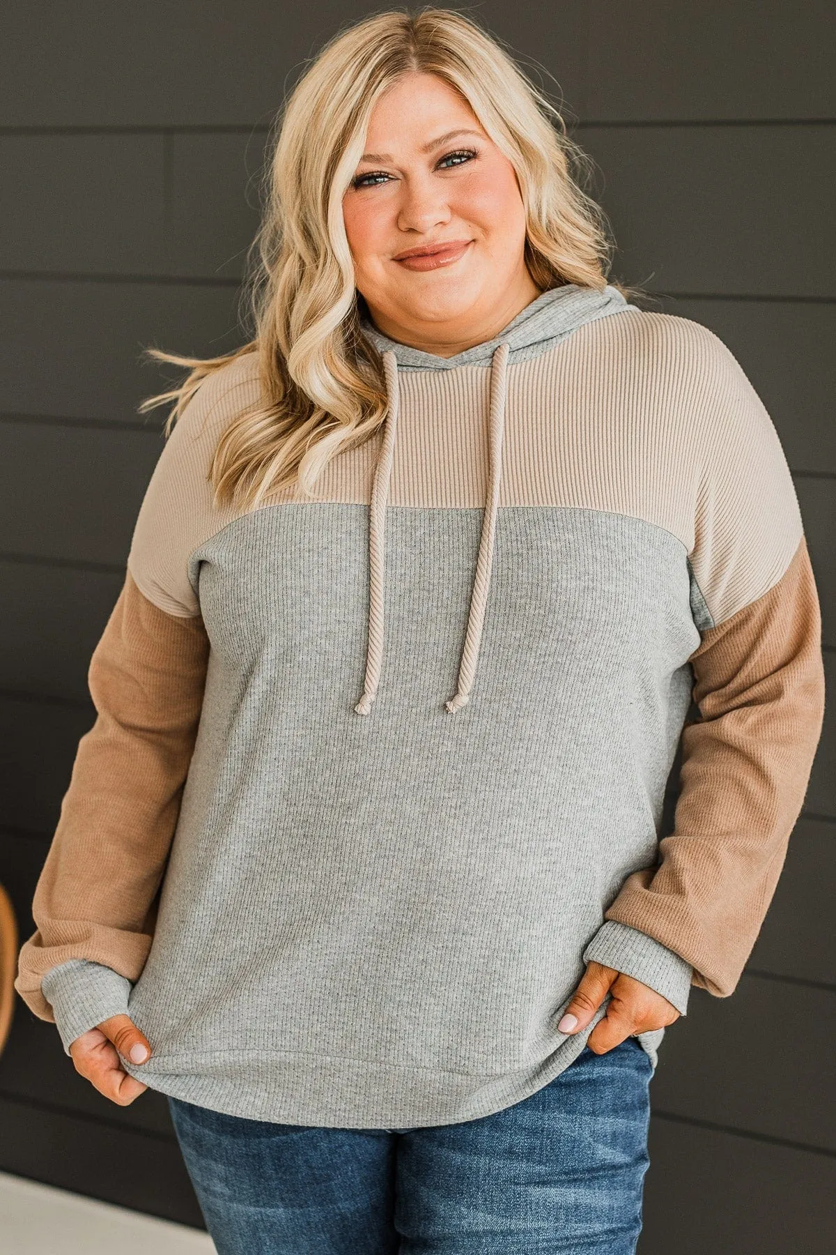 Impress You Hooded Knit Top- Grey & Taupe