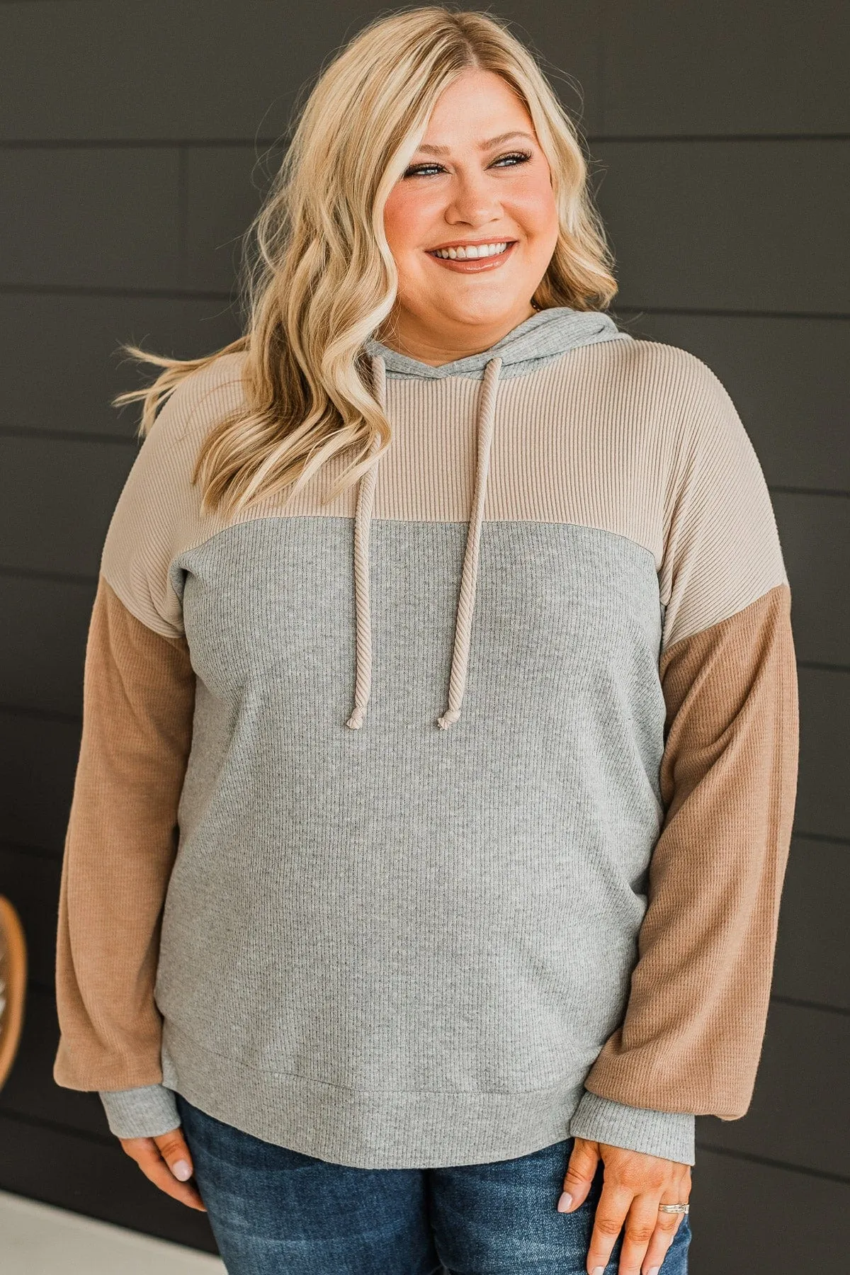 Impress You Hooded Knit Top- Grey & Taupe