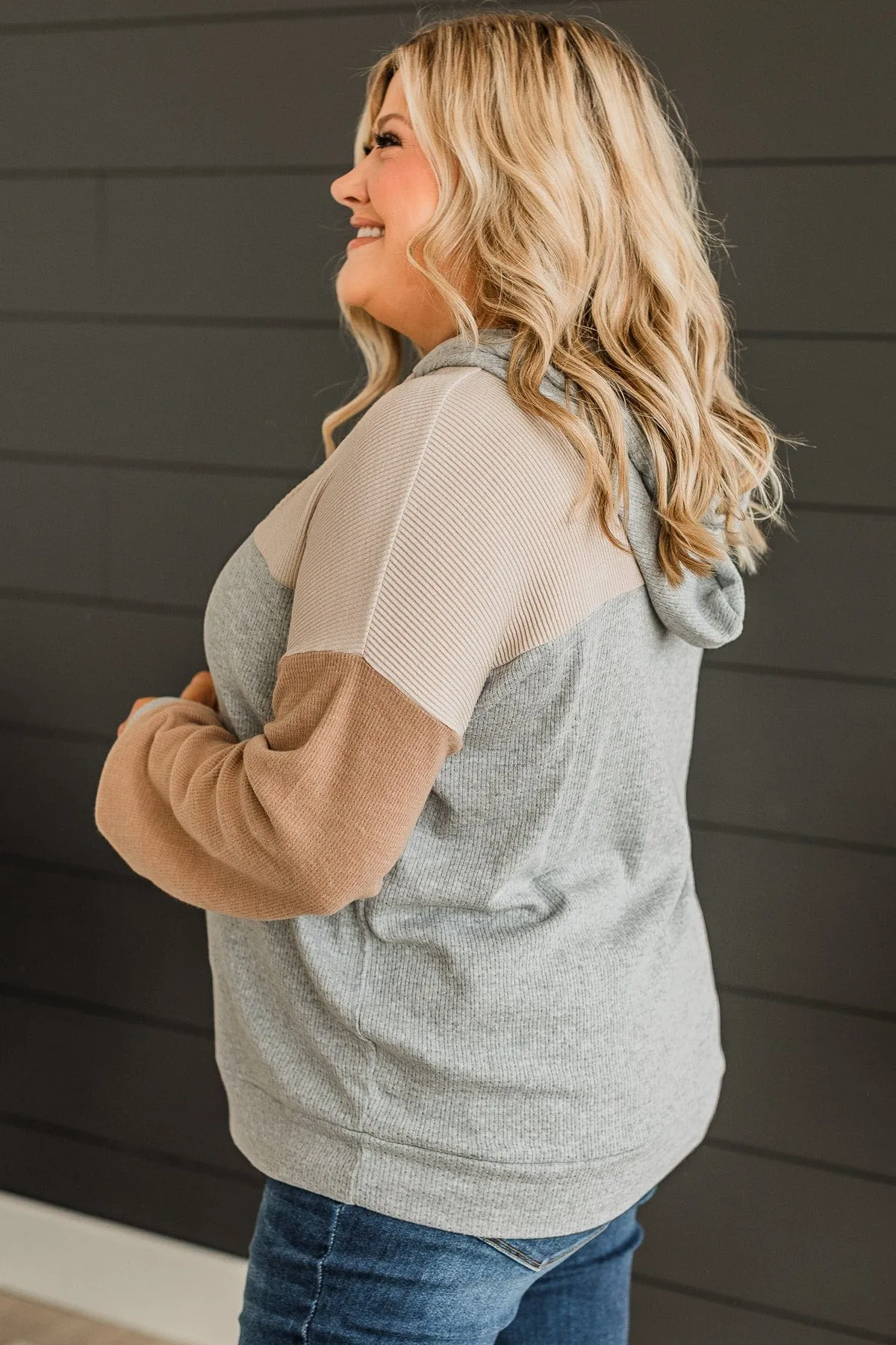 Impress You Hooded Knit Top- Grey & Taupe