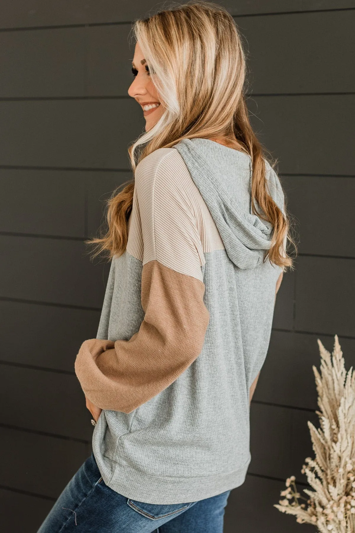 Impress You Hooded Knit Top- Grey & Taupe