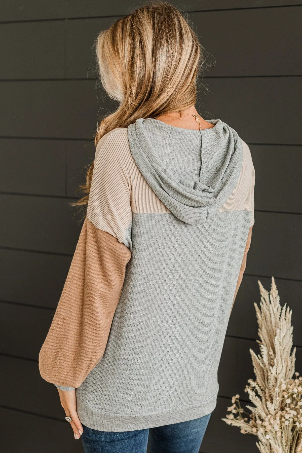 Impress You Hooded Knit Top- Grey & Taupe