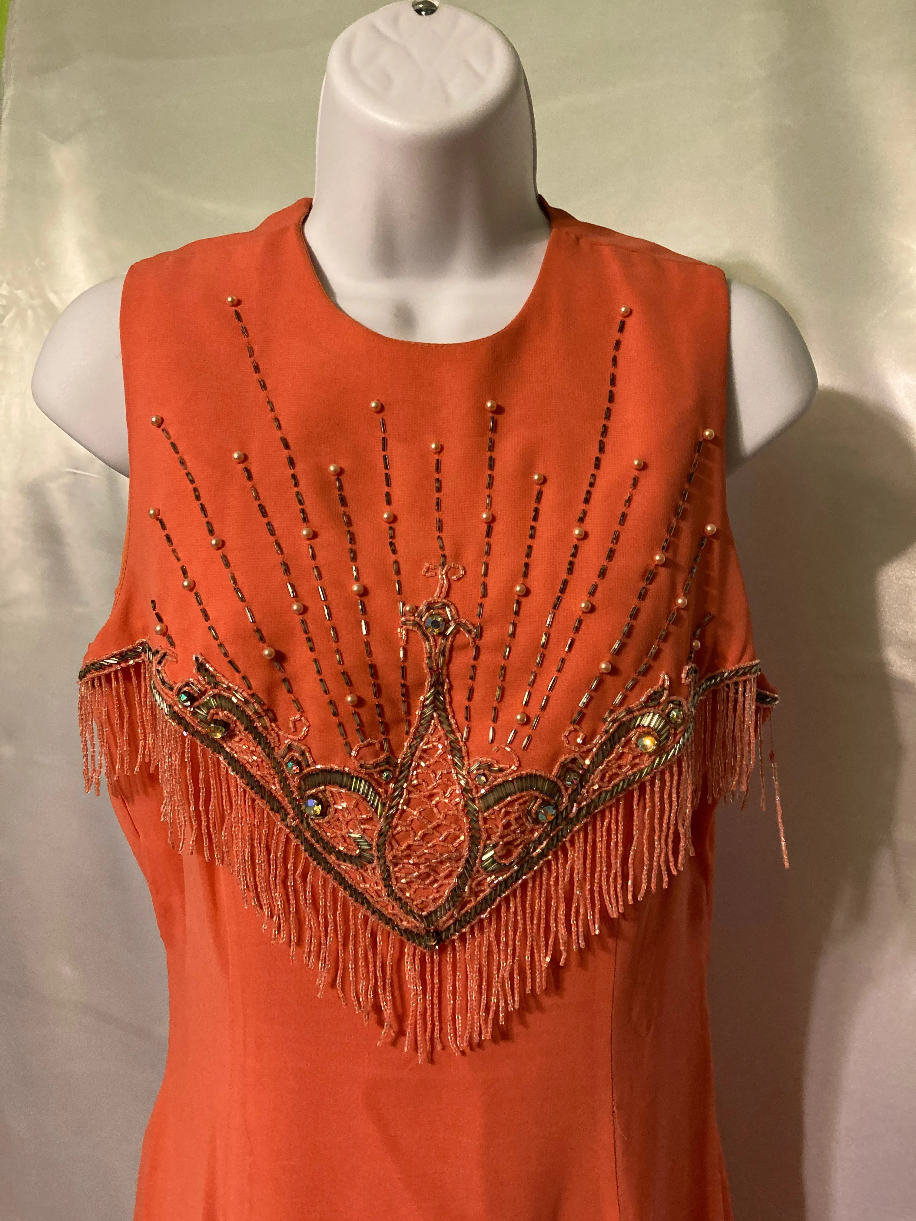 Jack Bryan Peach/ Orange Maxi Beaded Sleeveless Vintage Women's Dress 8 Medium