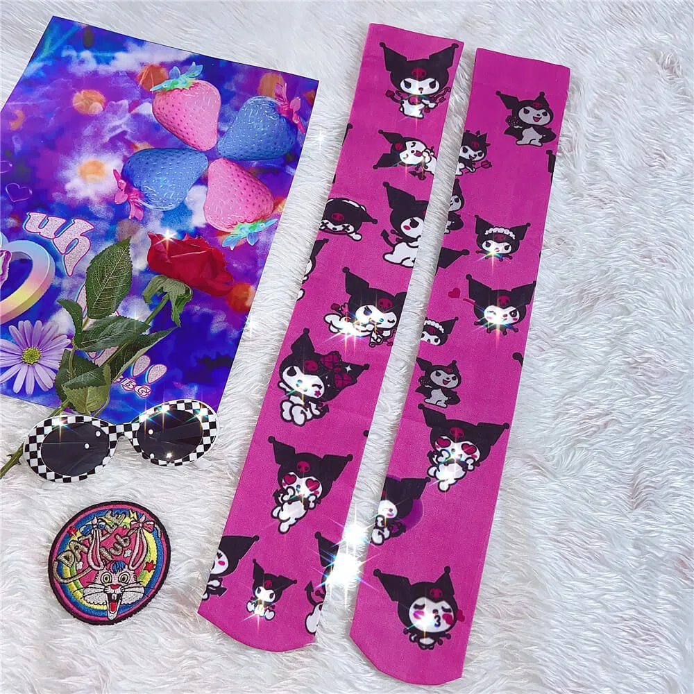 JAPANESE HARAJUKU CARTOON KUROMI INS SUMMER SLIM KNEE SOCKS BY77734