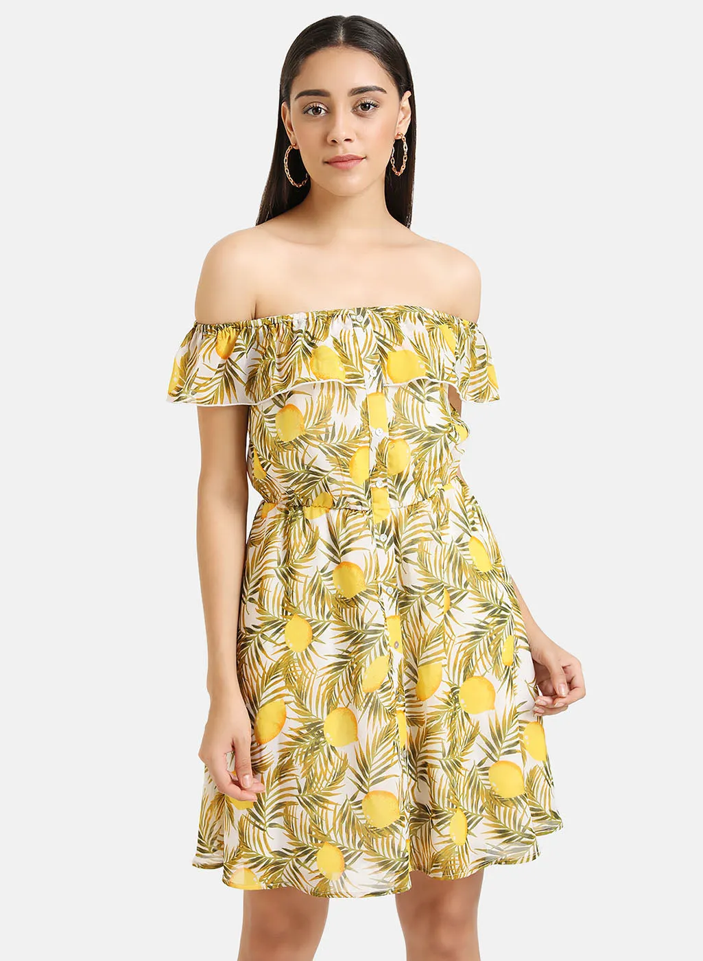 Lemon Print Off-Shoulder Dress