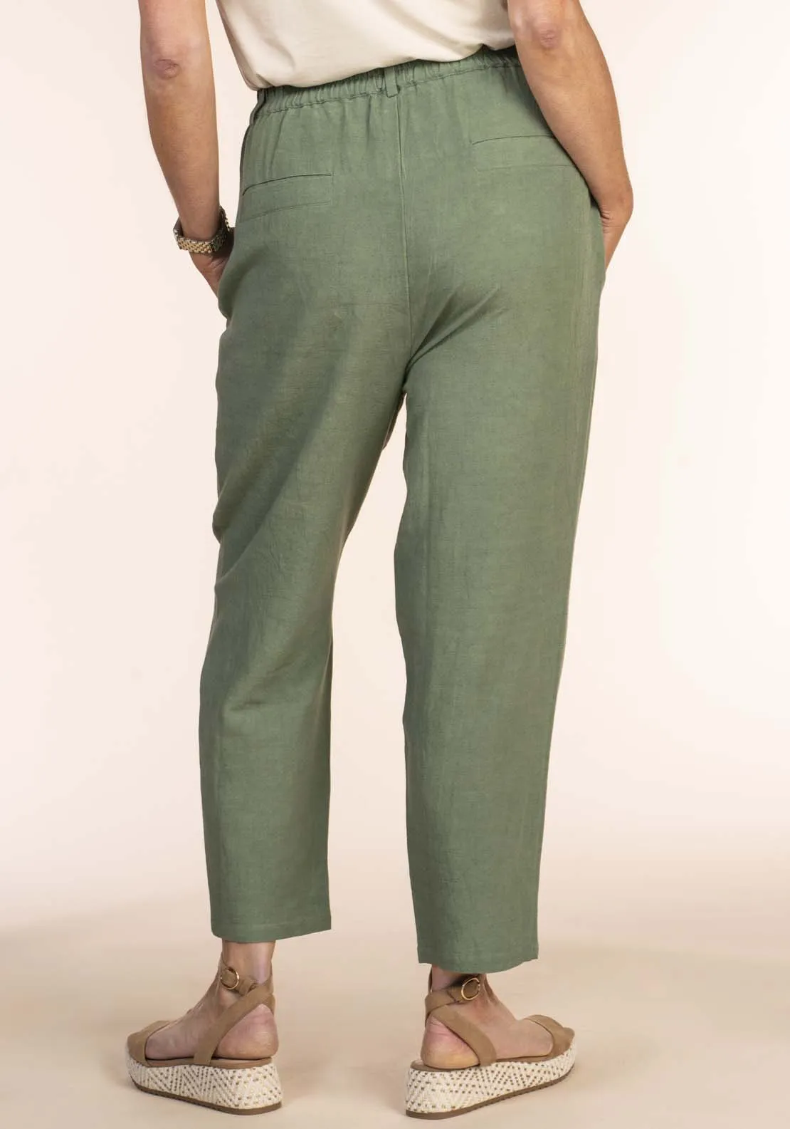 Linen Carrot Pant - Green