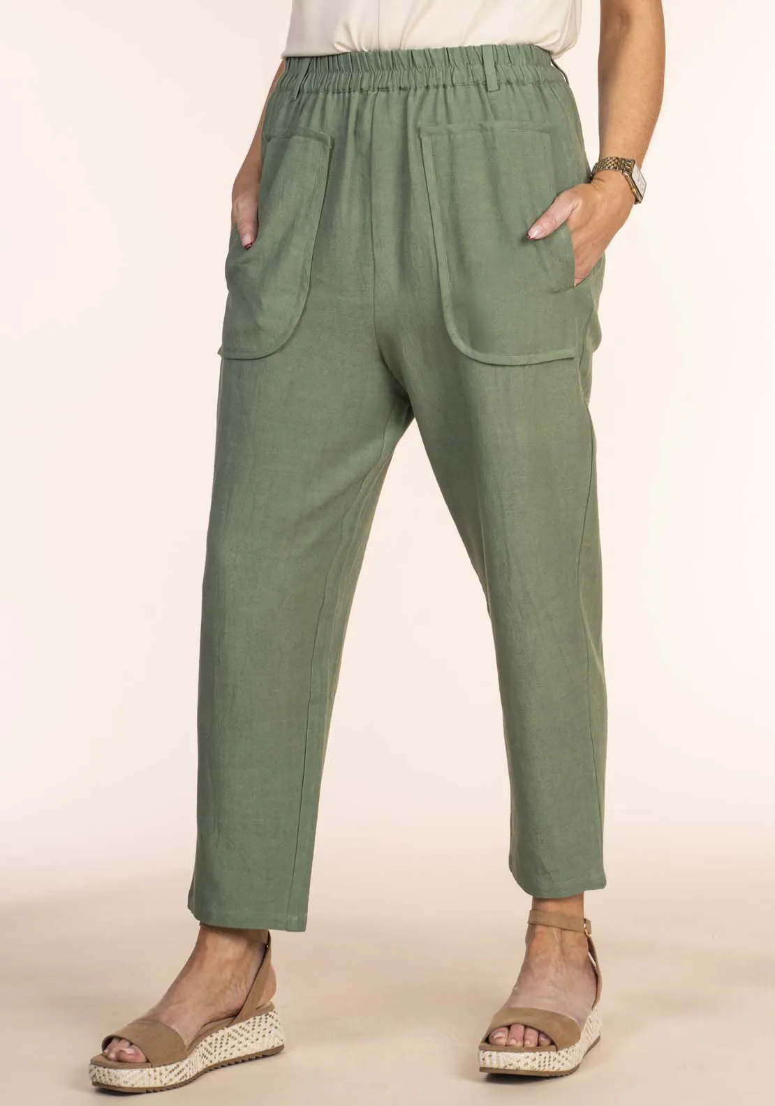 Linen Carrot Pant - Green