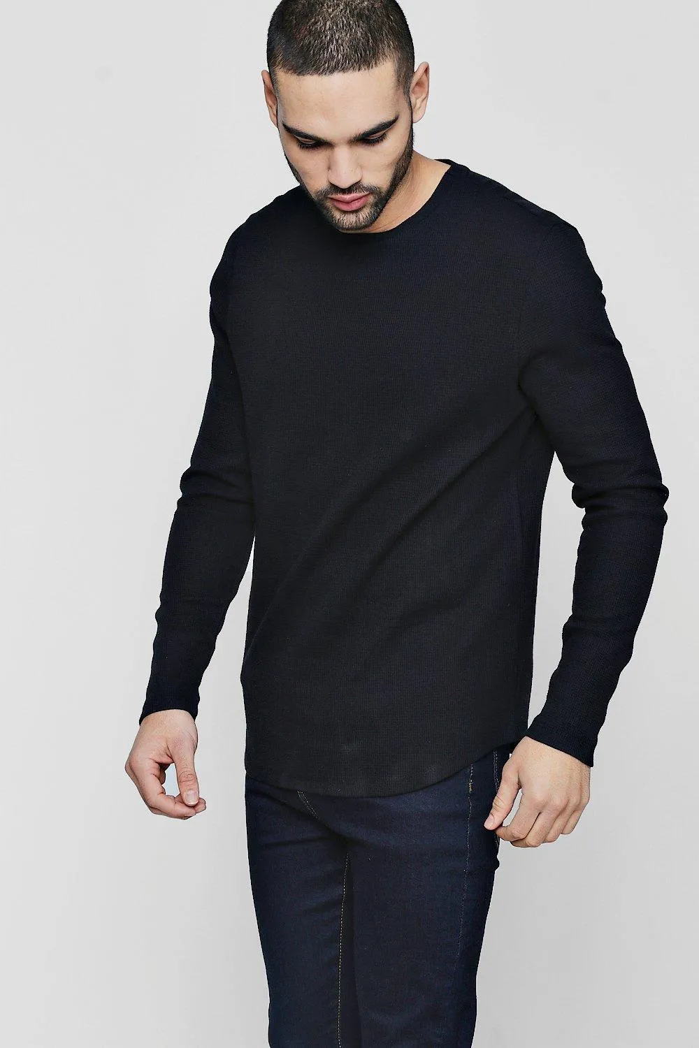 Long Sleeve Waffle Knit T-Shirt