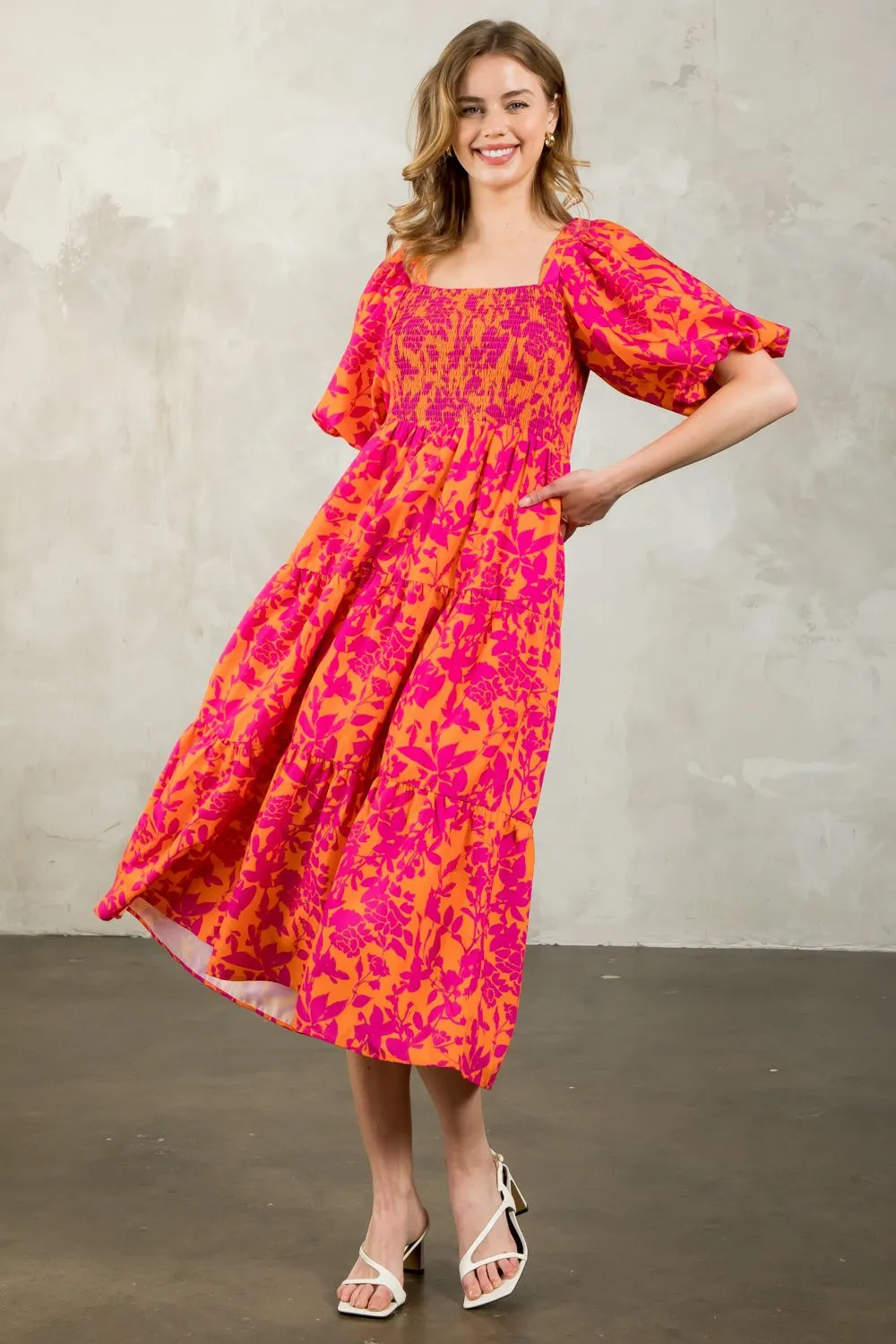 Loretta Puff Sleeve Tiered Print THML Dress