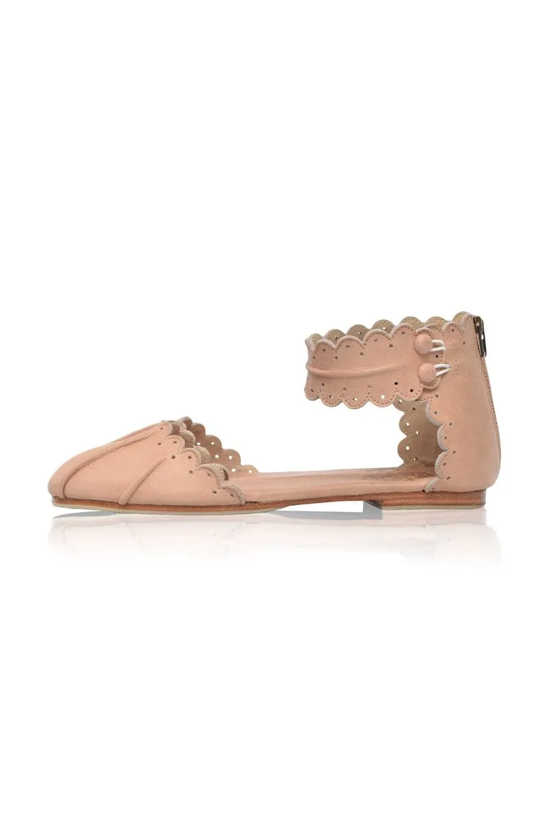 Love Bird Leather Flats in Vintage Beige