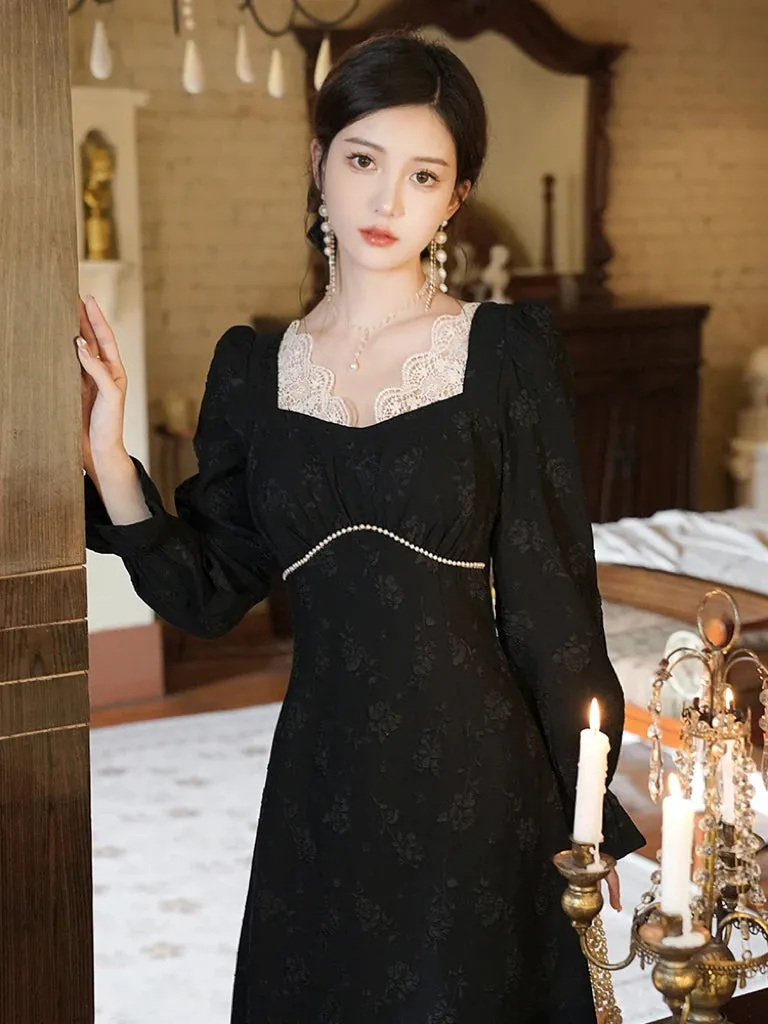 Lucille Dark Aesthetic Pearl & Lace Romantic Gothic Dress