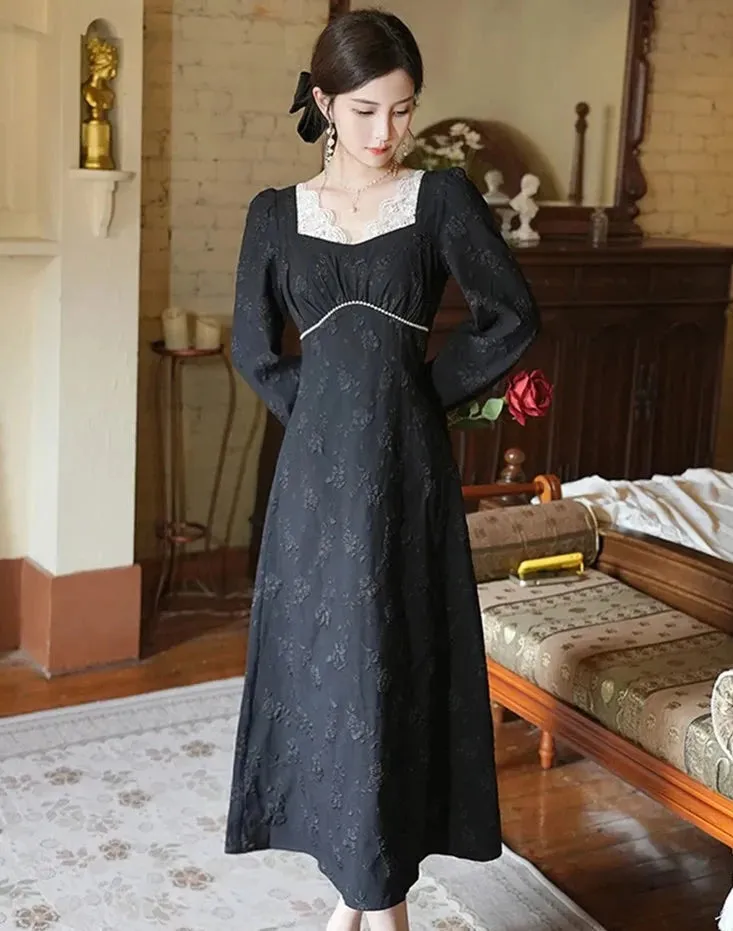 Lucille Dark Aesthetic Pearl & Lace Romantic Gothic Dress