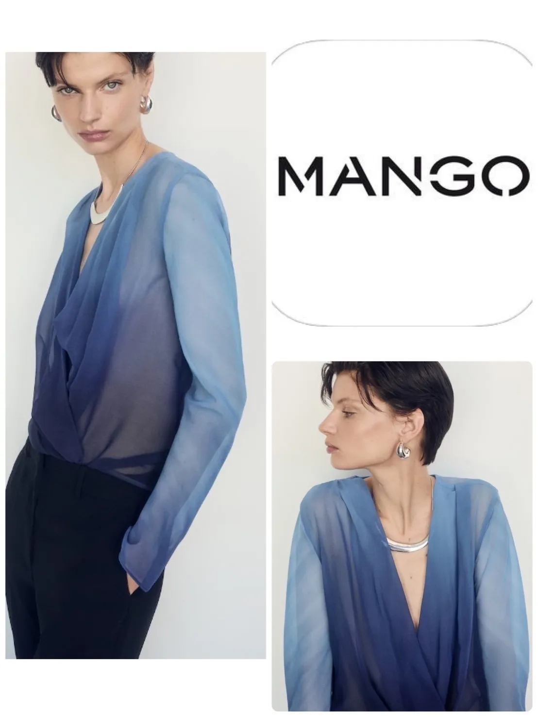 MANGO  |Semi-transparent wrap blouse