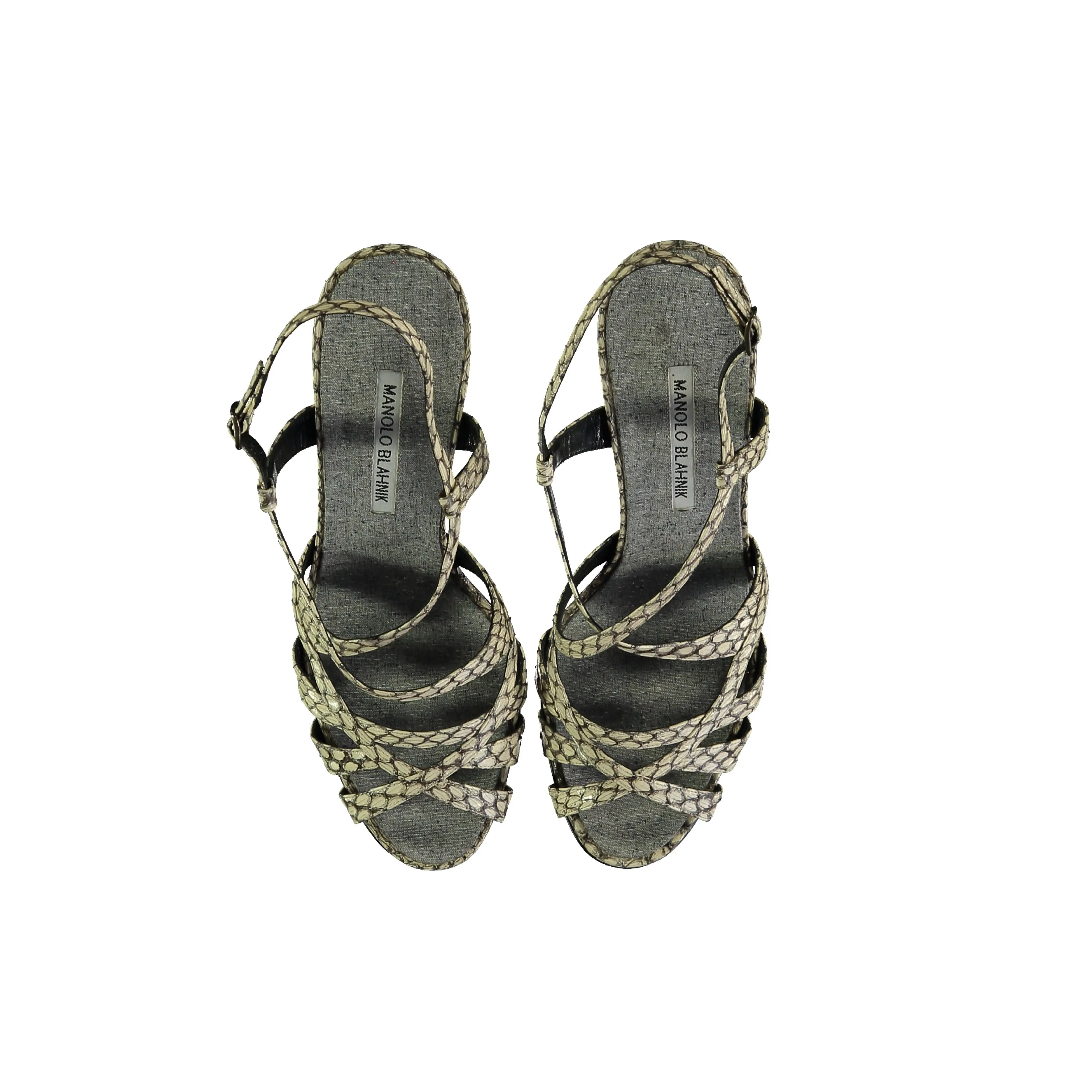 Manolo Blahnik Snakeskin Strappy Heel Sandals - '10s