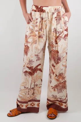 Maryley - Pantalone palazzo fantasia natura astratta con coulisse e pinces