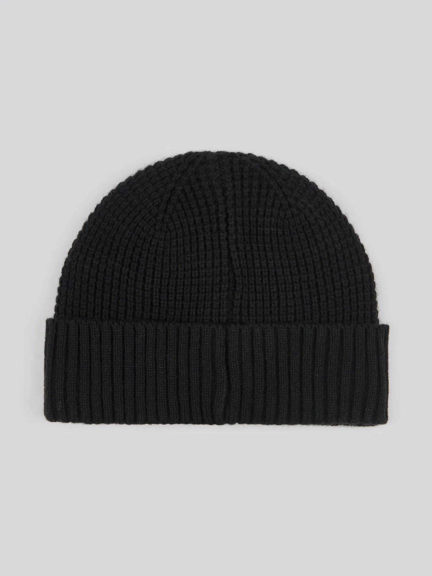 Mens Fleece Lined Waffle Knit Beanie in Black