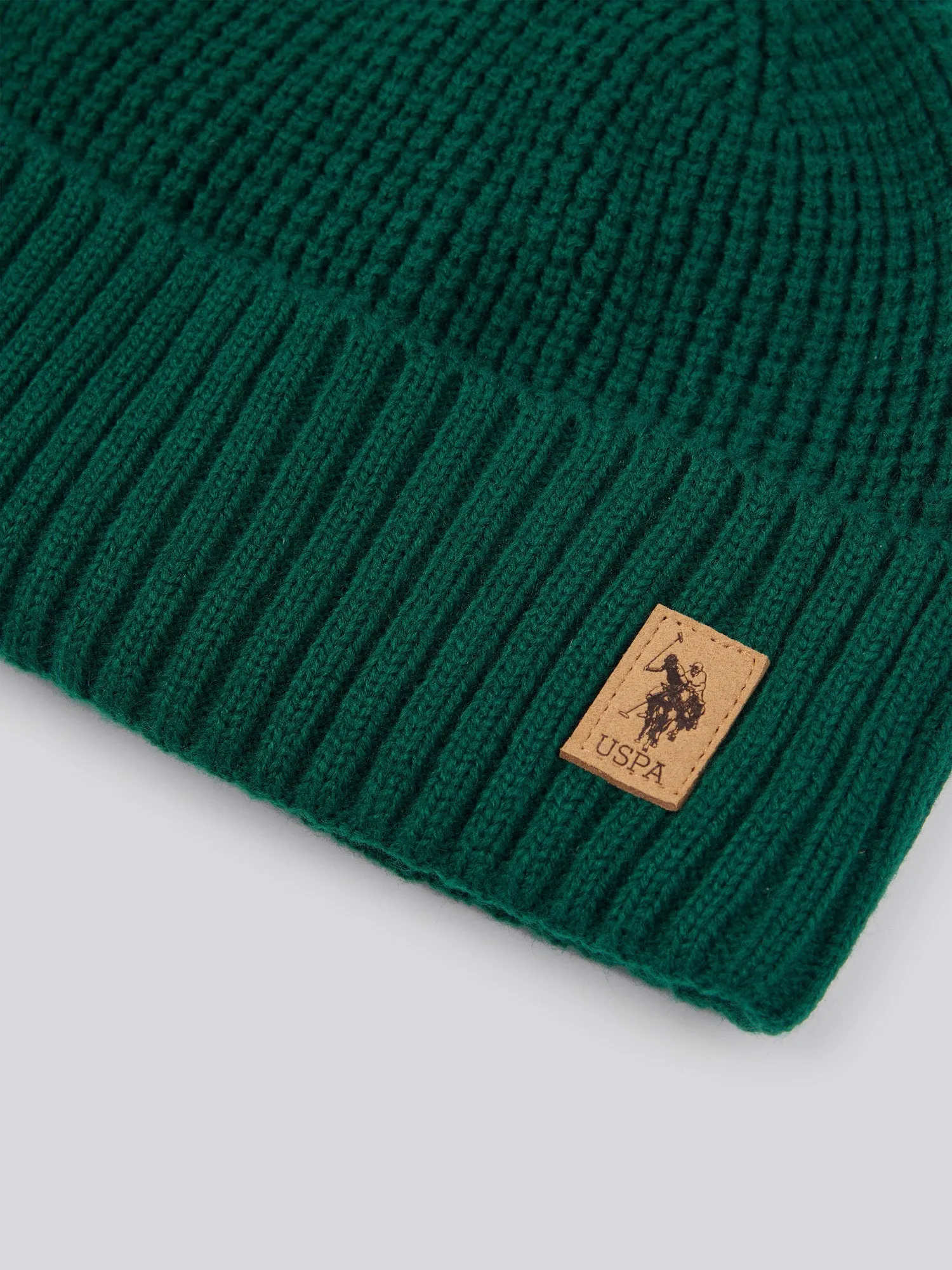 Mens Fleece Lined Waffle Knit Beanie in Rain Forest