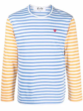 Mens Long Sleeves Tee Bi-Colour Striped - Blue/Yellow