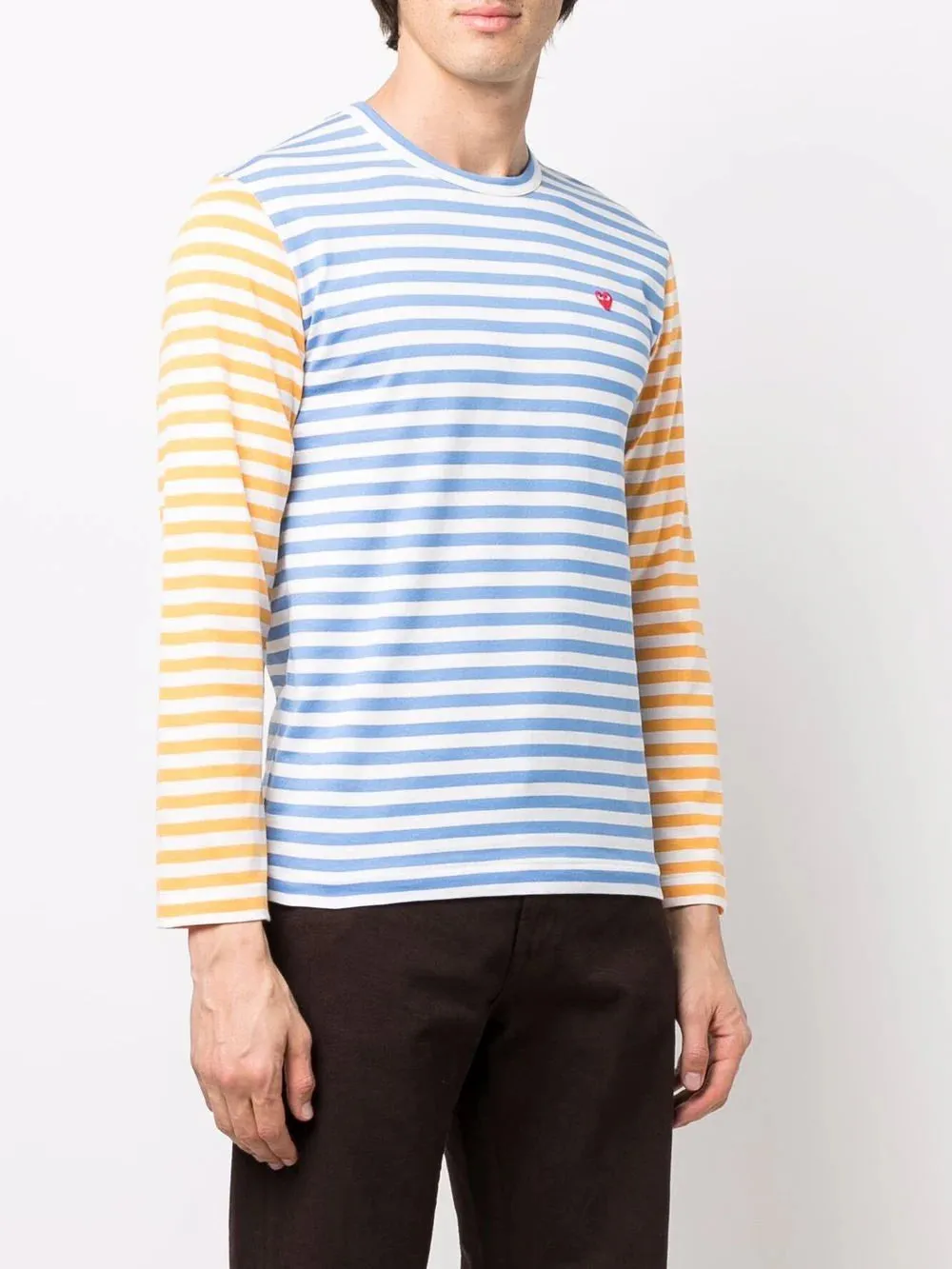 Mens Long Sleeves Tee Bi-Colour Striped - Blue/Yellow