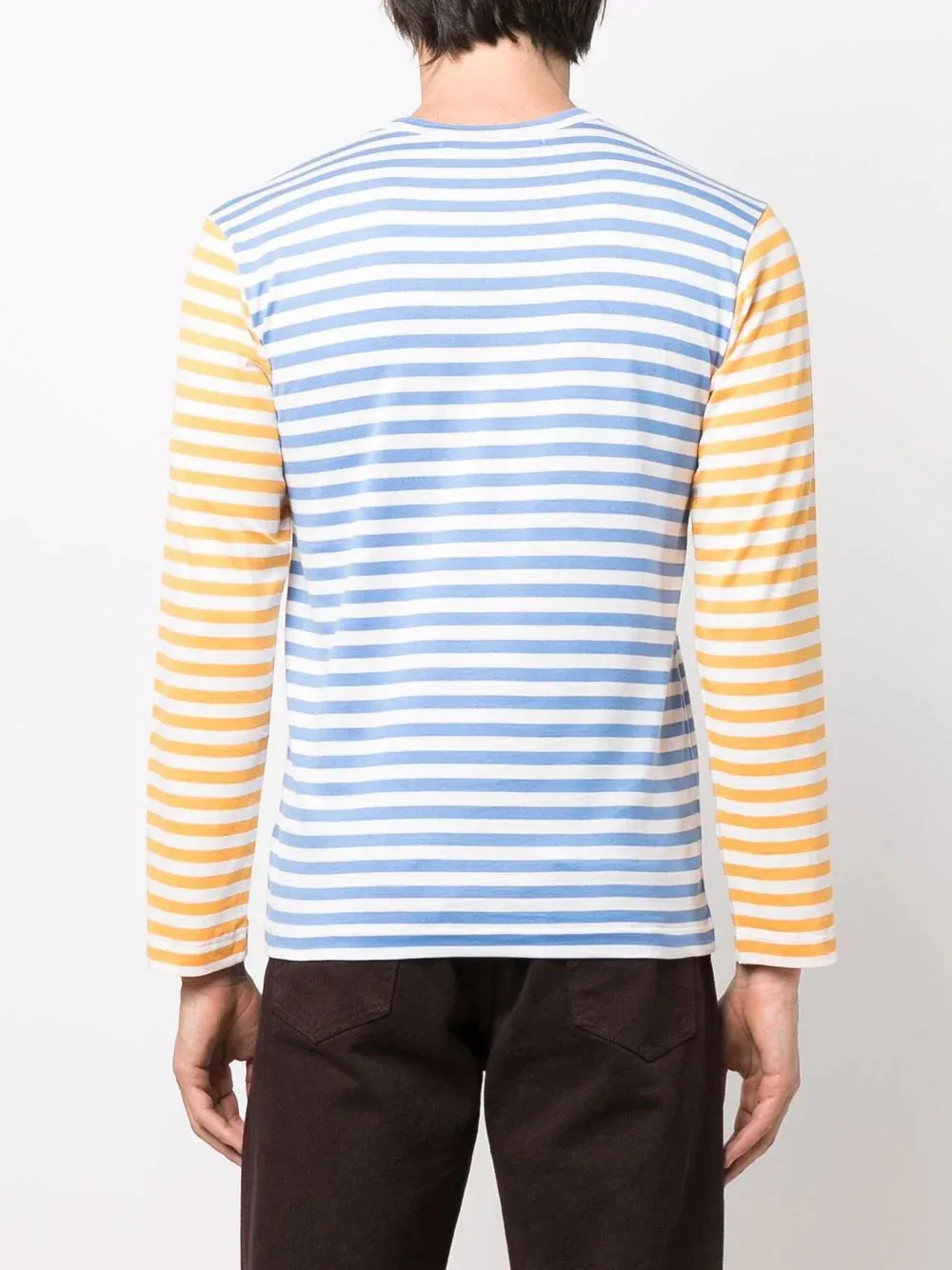 Mens Long Sleeves Tee Bi-Colour Striped - Blue/Yellow