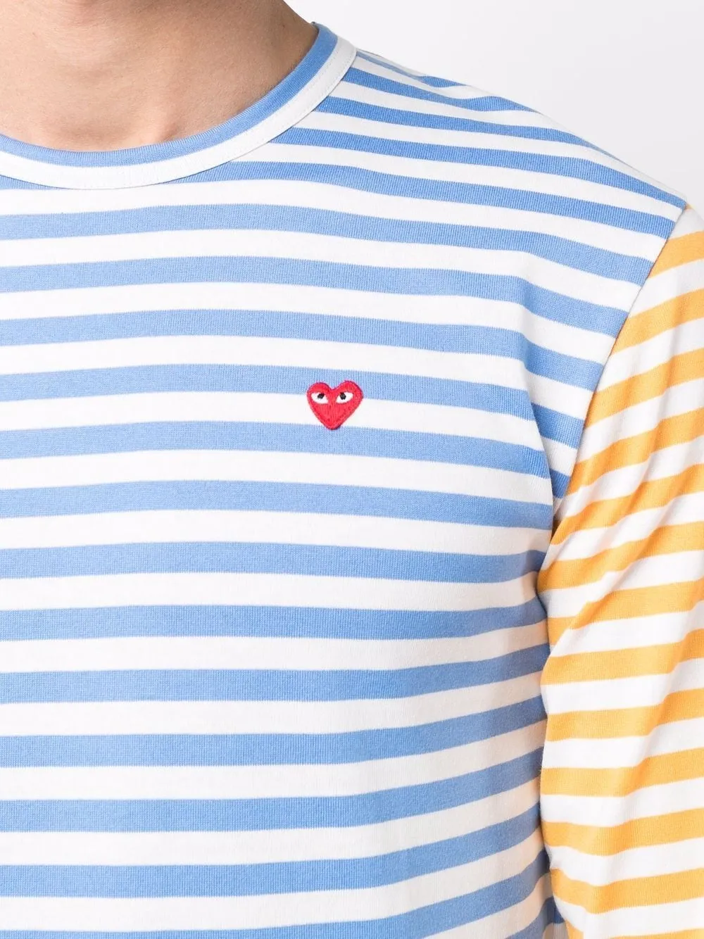 Mens Long Sleeves Tee Bi-Colour Striped - Blue/Yellow