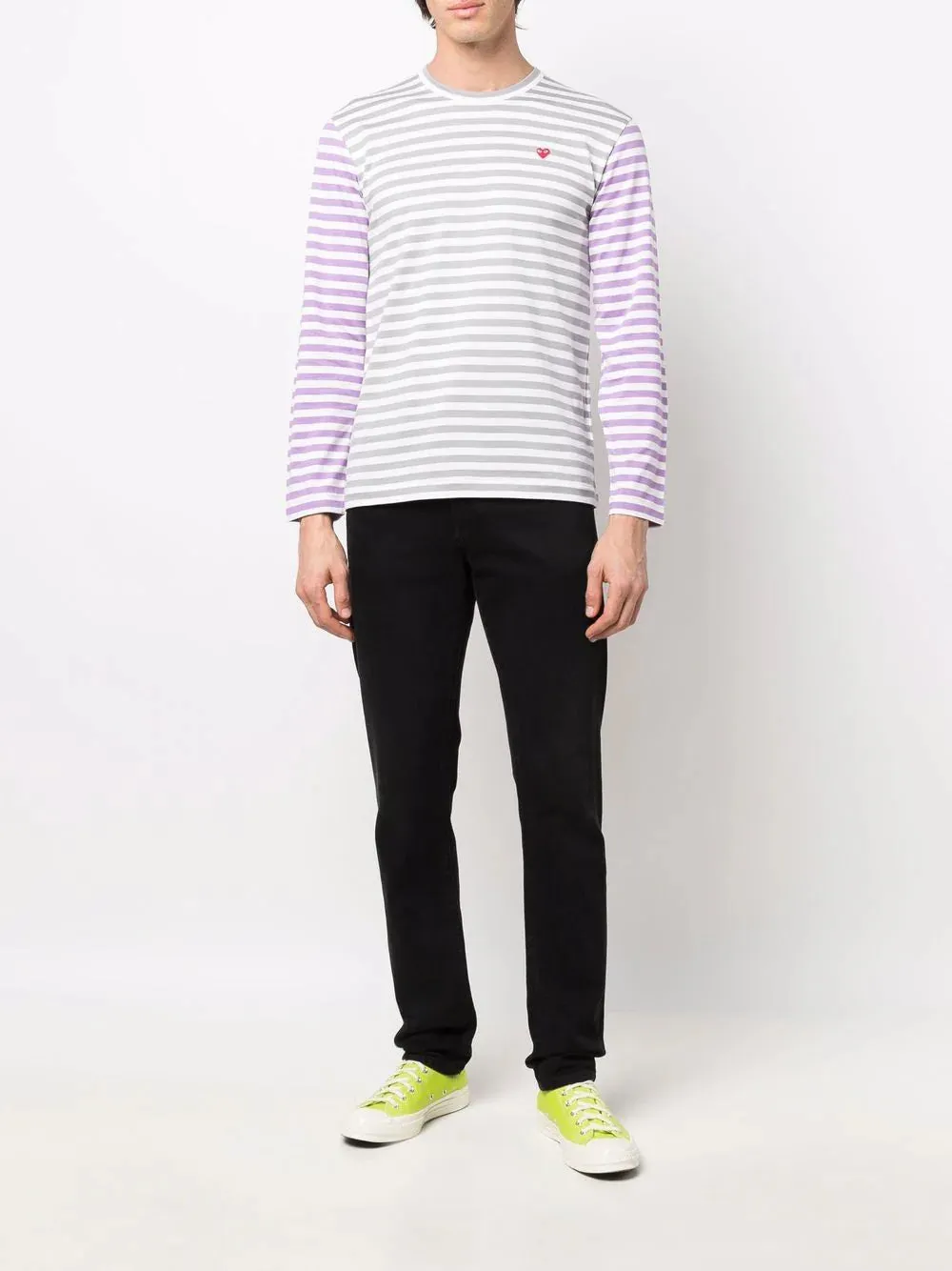 Mens Long Sleeves Tee Bi-Colour Striped - Gray/Purple