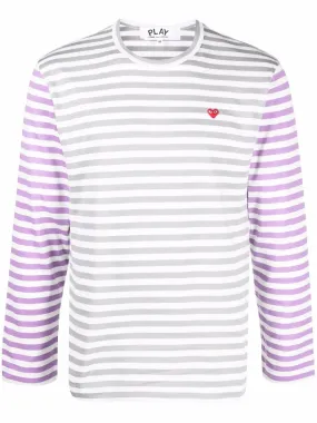 Mens Long Sleeves Tee Bi-Colour Striped - Gray/Purple