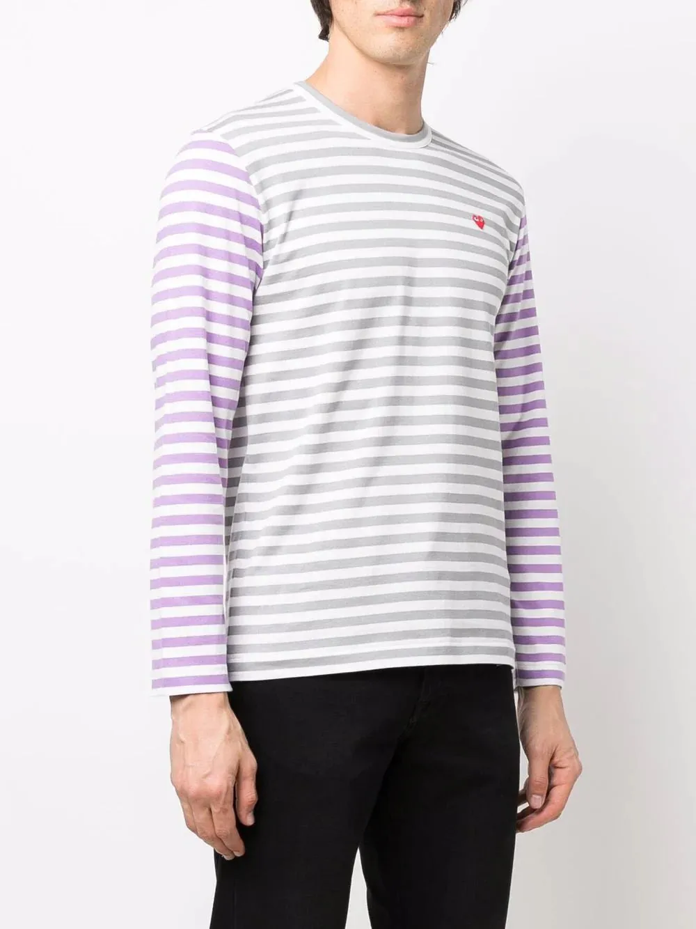 Mens Long Sleeves Tee Bi-Colour Striped - Gray/Purple