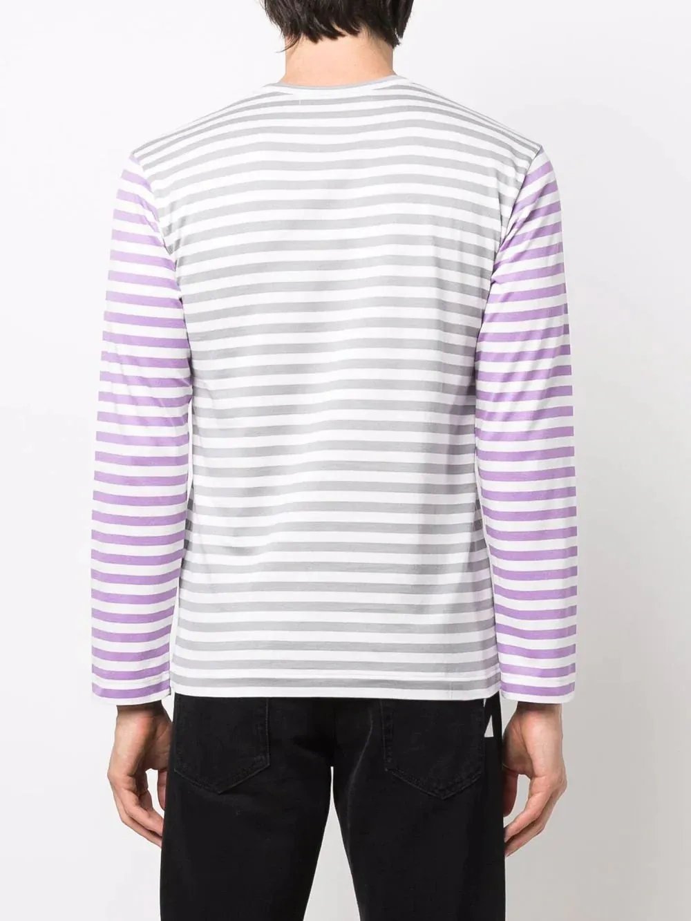 Mens Long Sleeves Tee Bi-Colour Striped - Gray/Purple