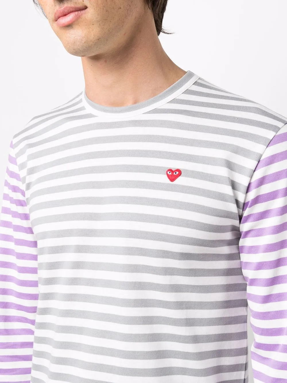 Mens Long Sleeves Tee Bi-Colour Striped - Gray/Purple