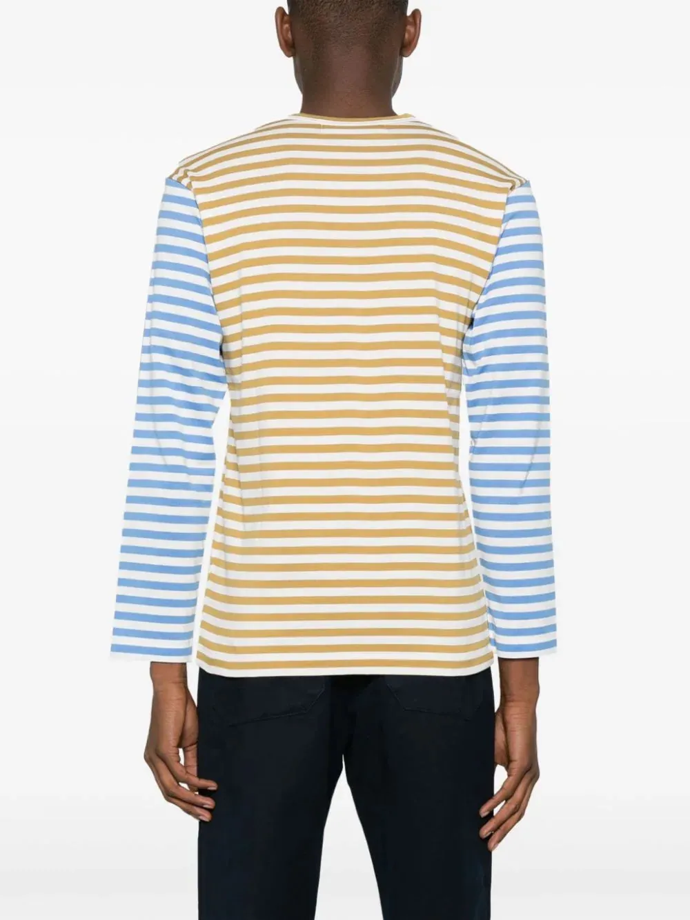 Mens Long Sleeves Tee Bi-Colour Striped - Olive/Blue