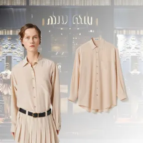 MiuMiu  |Casual Style Silk Long Sleeves Elegant Style Bridal Logo