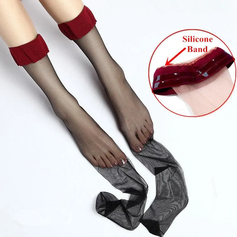 Non-slip Silicone Stockings Wide Rib Top Over Knee Socks