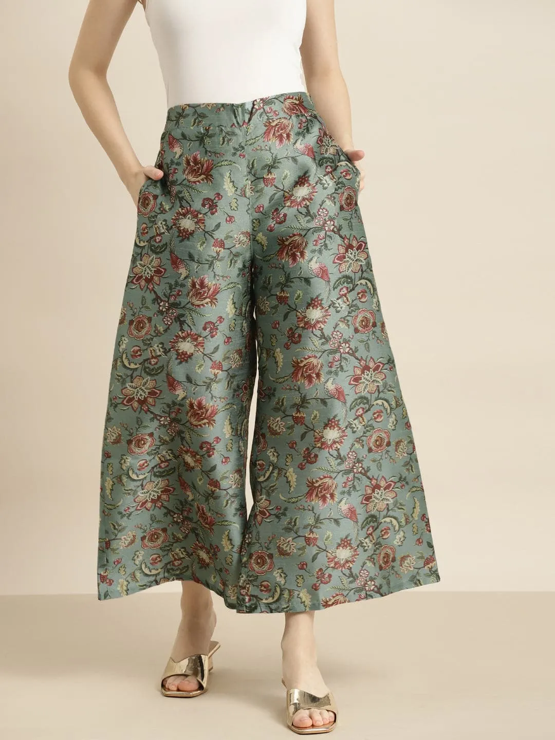 Olive Floral Palazzo Pants