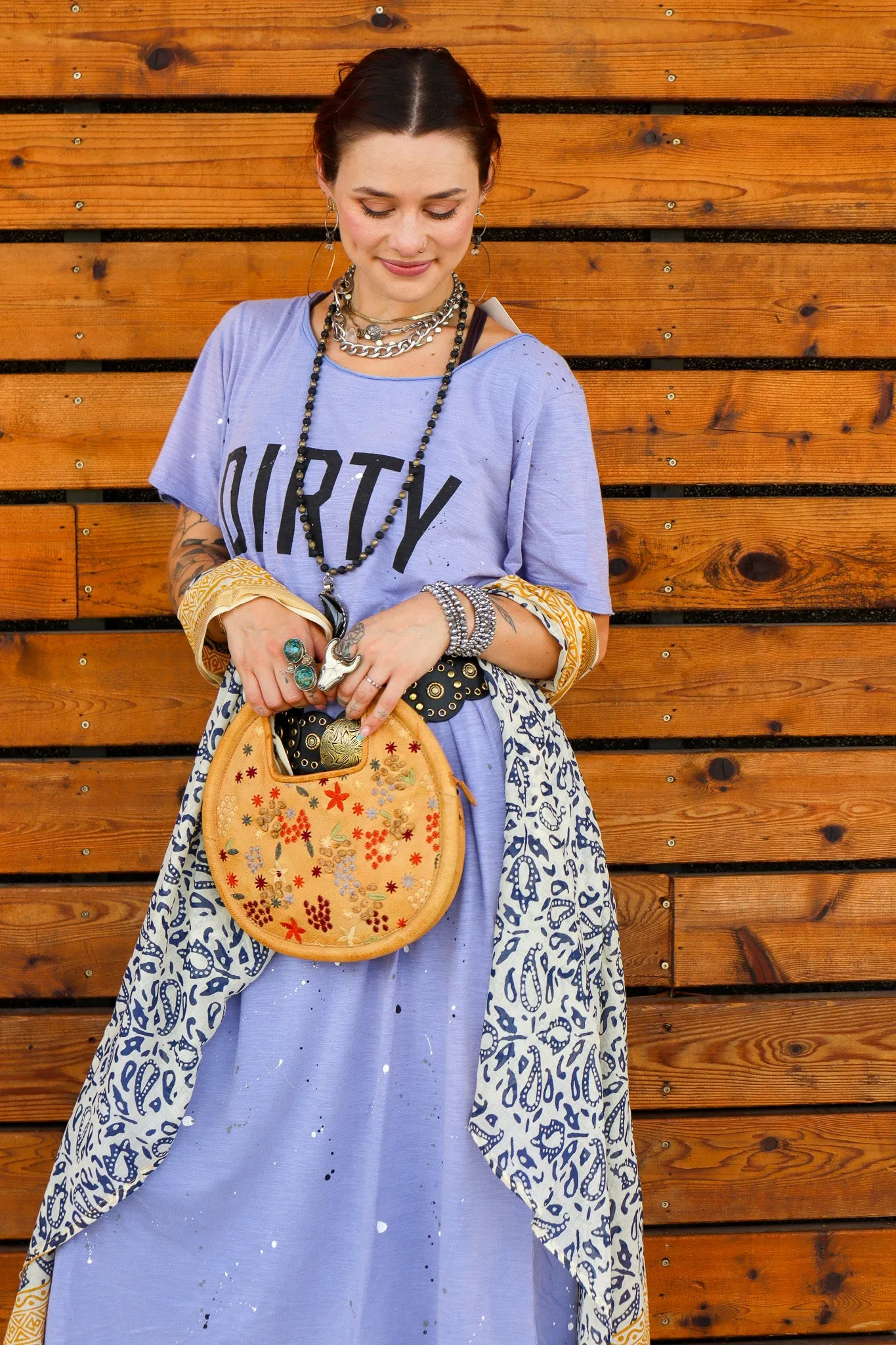 Paint Splattered Dirty Hippie Dress in Vintage Orange & Vintage  Iris