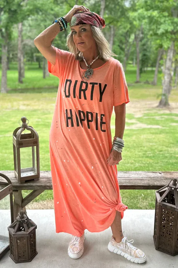 Paint Splattered Dirty Hippie Dress in Vintage Orange & Vintage  Iris