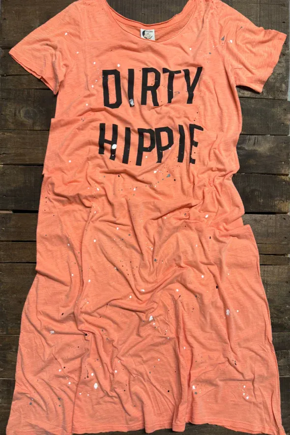 Paint Splattered Dirty Hippie Dress in Vintage Orange & Vintage  Iris