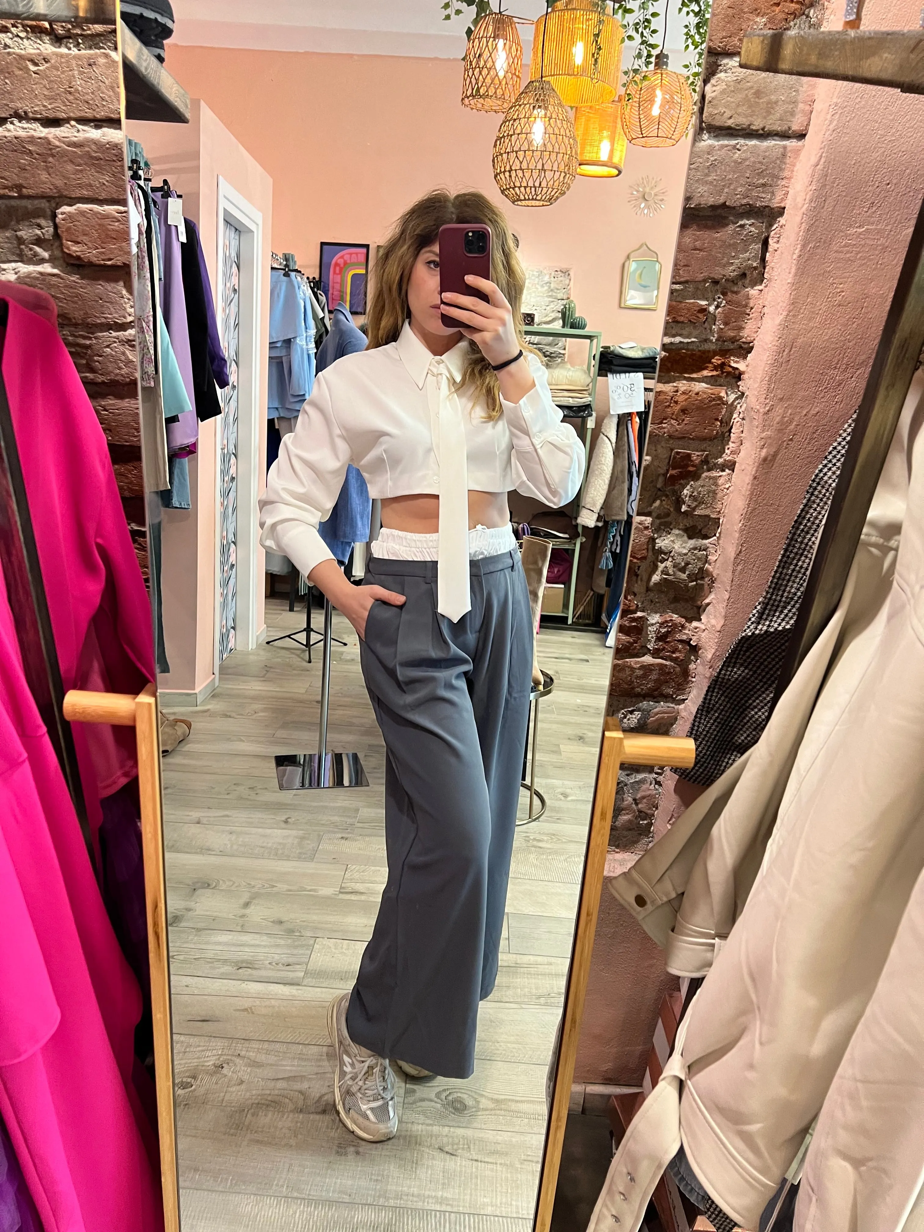 Pantaloni a palazzo con doppio elastico bianco