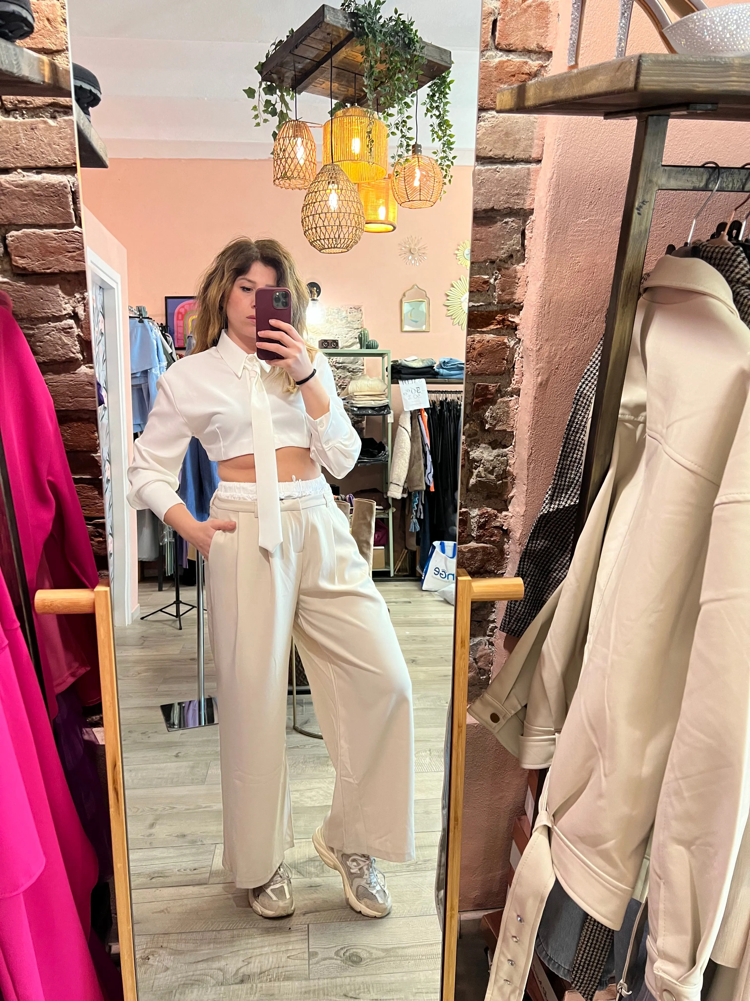 Pantaloni a palazzo con doppio elastico bianco