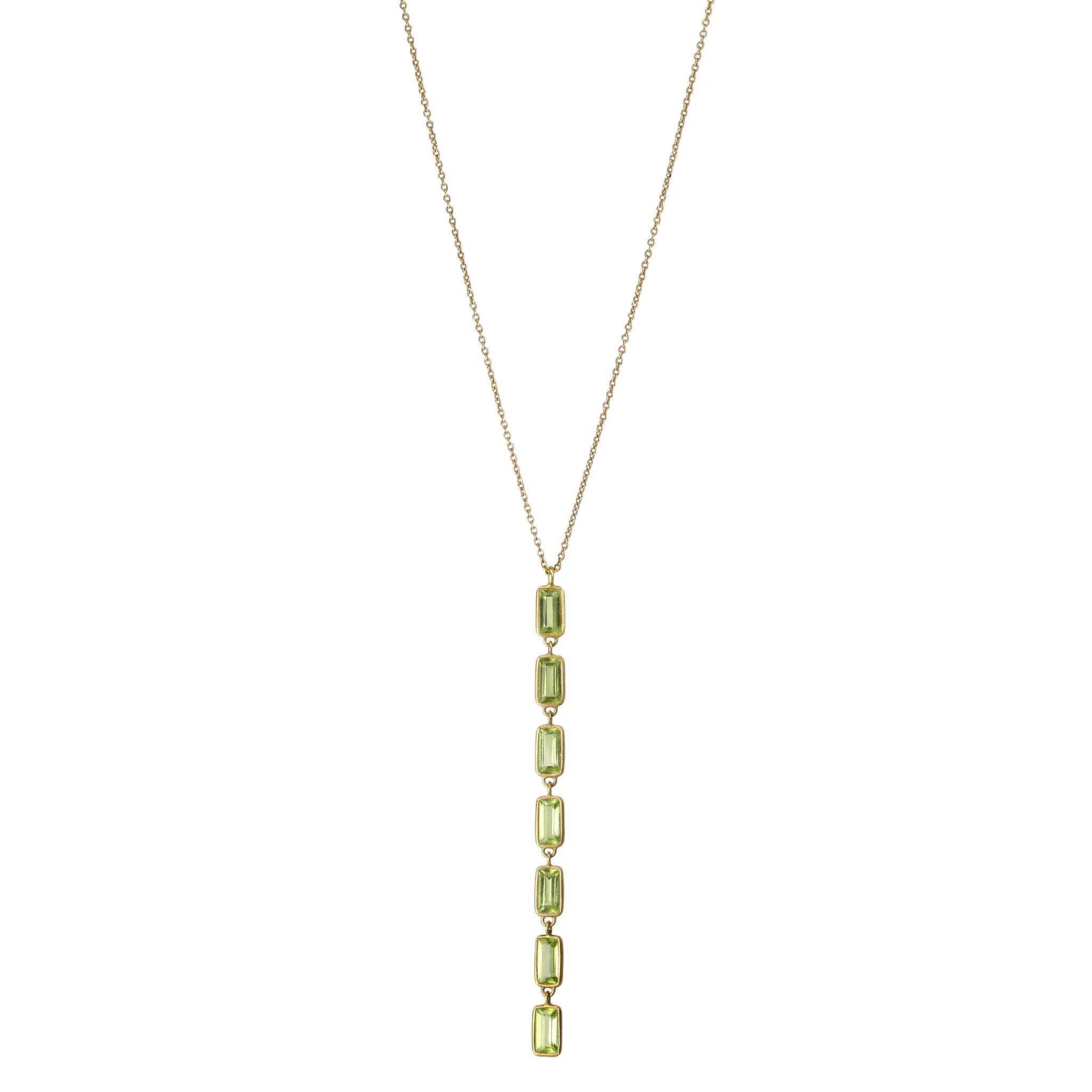 Peridot Baguette Stiletto Lariat Necklace