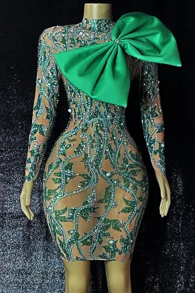 Peta Diamante Green Bow Dress(Ready To Ship)