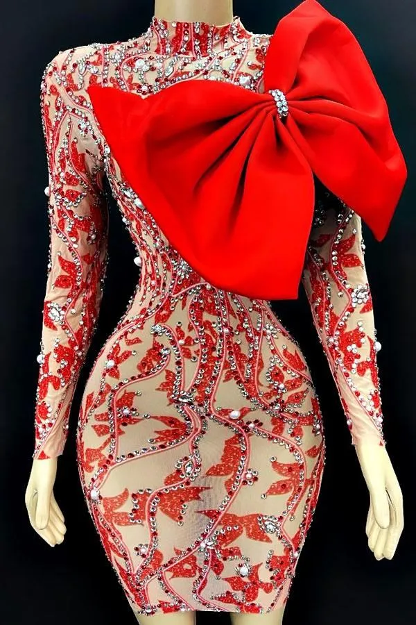 Peta Diamante Red Bow Dress(Ready To Ship)